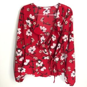 Lydelle Red Floral Wrap Top XXL